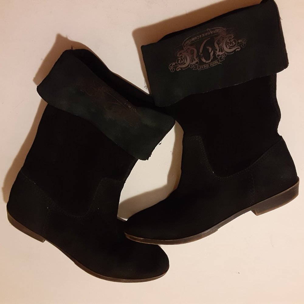 Nine West Vintage style bohemian western  suede mid foldable boots  black